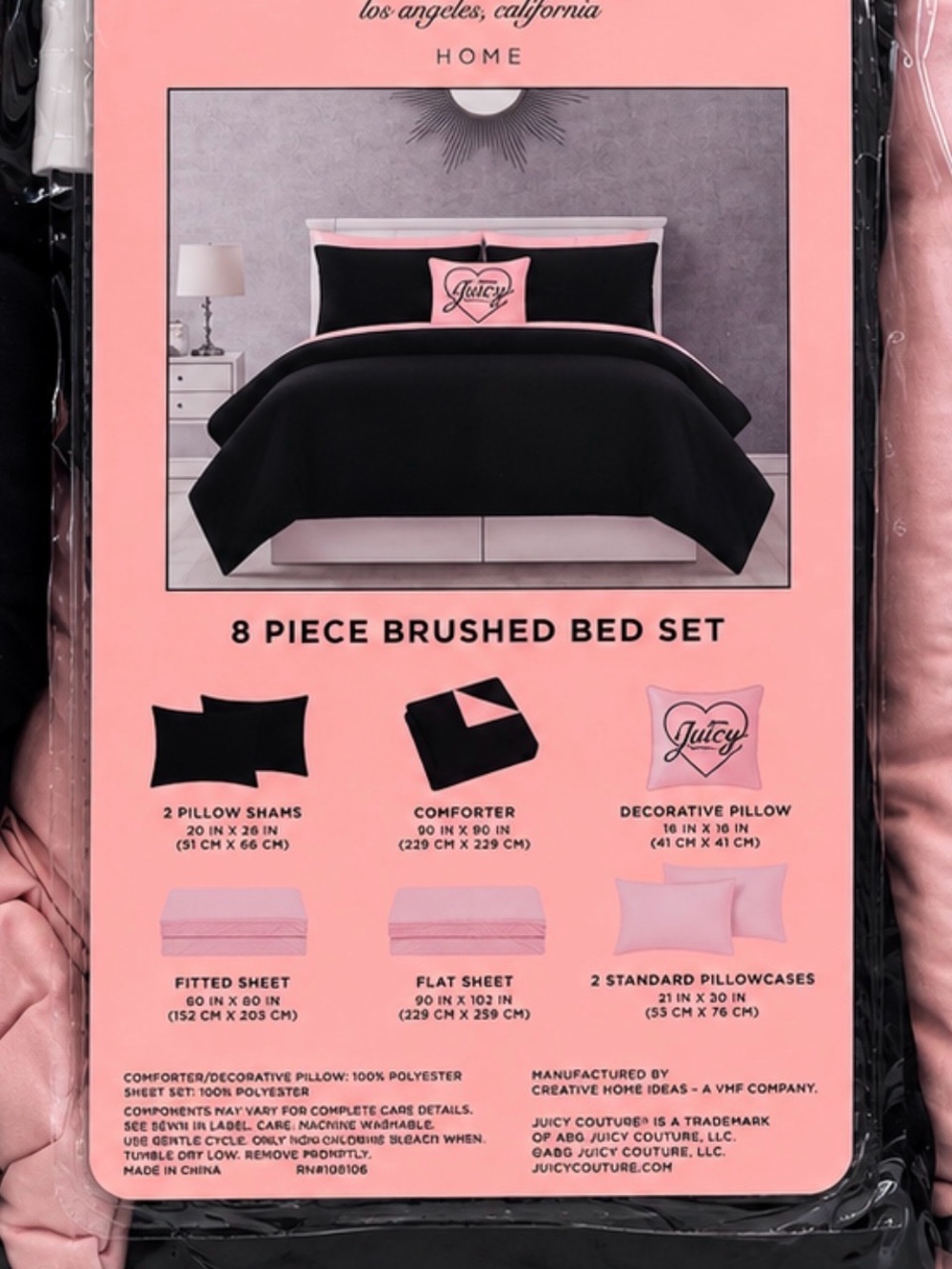 Juicy Couture Black and Pink Brushed 8-Piece Comforter Set Q  SIZE